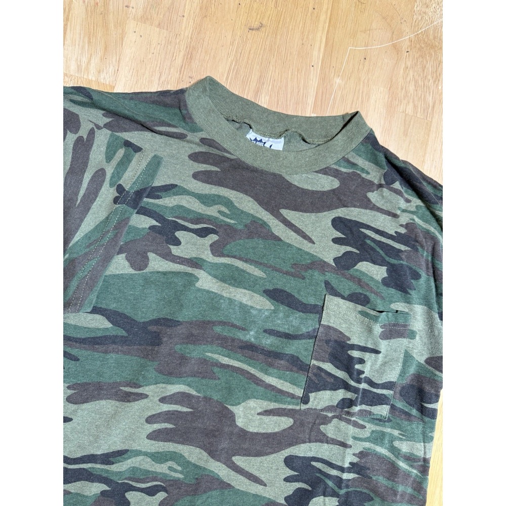 Vintage 80s Tejidos Imperial Woodland Camo Pocket T Shirt Mens Medium Hunting